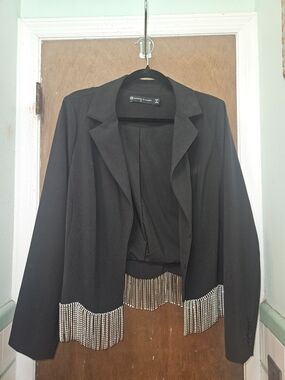 Fashion to Figure Black Blazer with Silver Chain Fringe